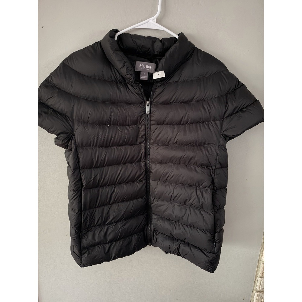 NWT Martha Stewart Womens M Black Down Quilted Puffer Vest Cap Sleeve Full Zip